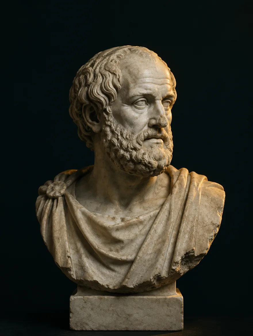 Marble bust of Aristotle, bearded, looking to the side